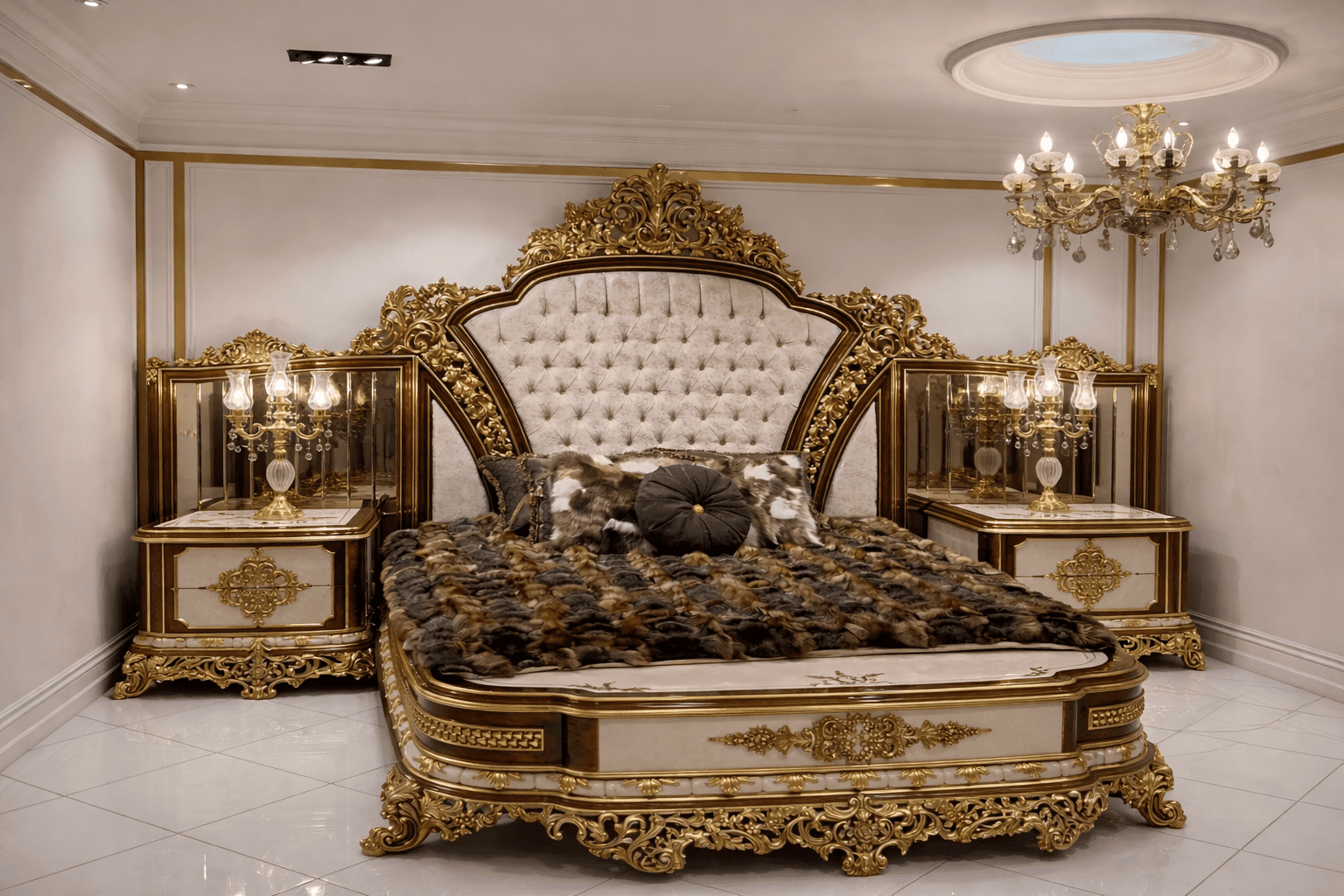  Royal Imperial Gold Carved Bed Set