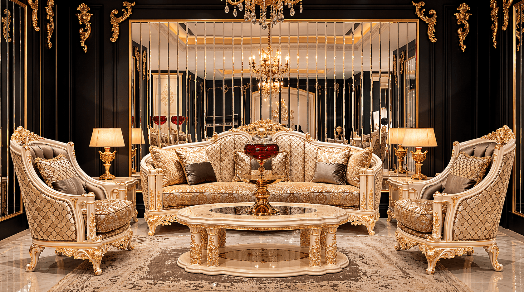  Royal Ivory Elegance Carved Living Room Set