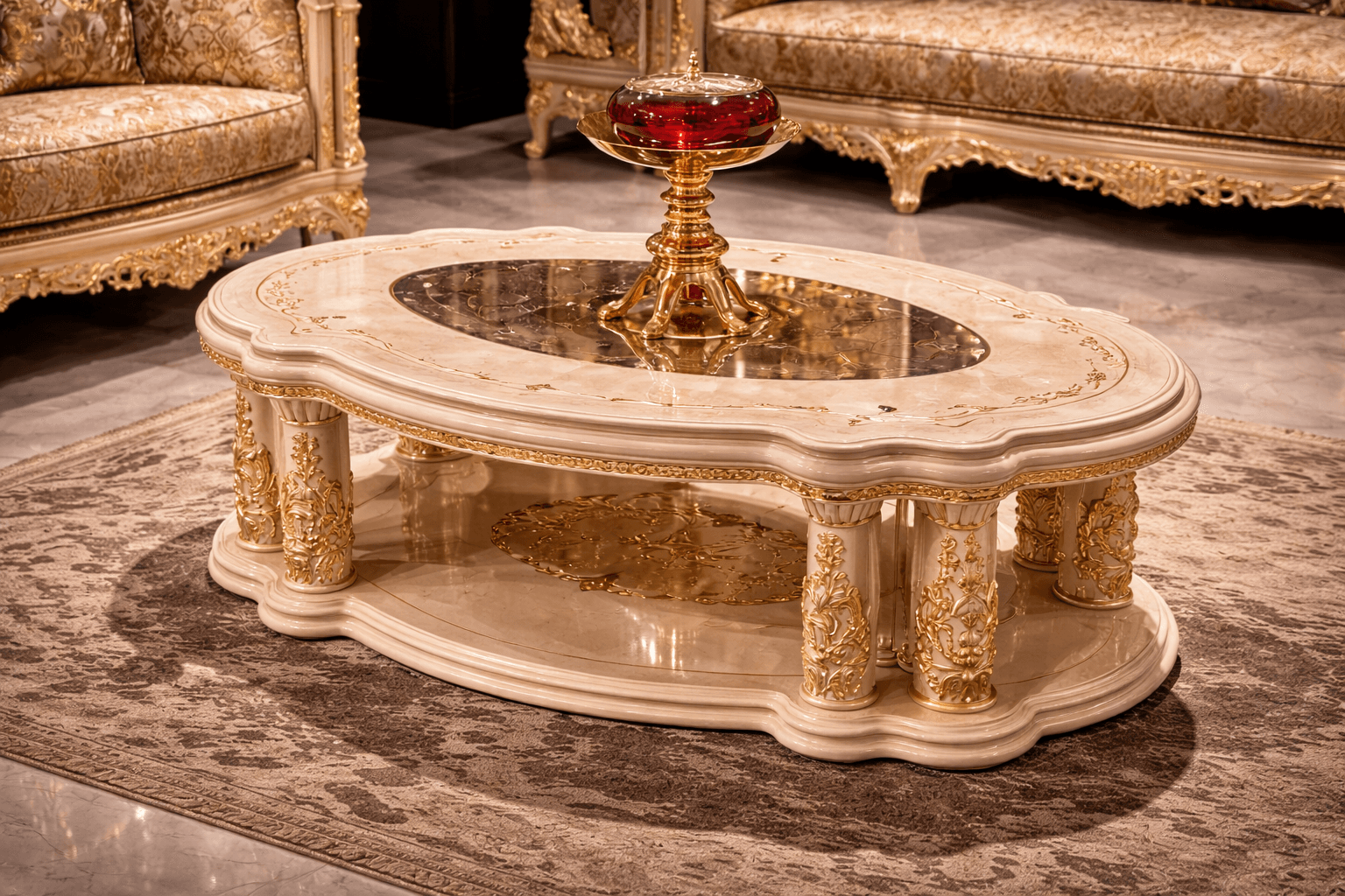  Royal Ivory Elegance Carved Living Room Set - View 4