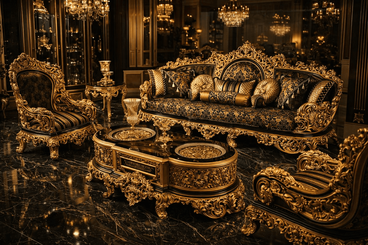  Imperial Maharaja Gold Carved Living Room Sofa Set
