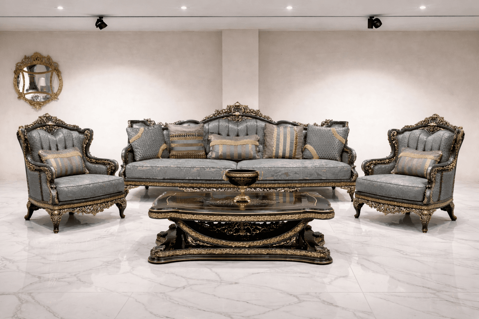  Royal Noir Heritage Carved Living Room Set