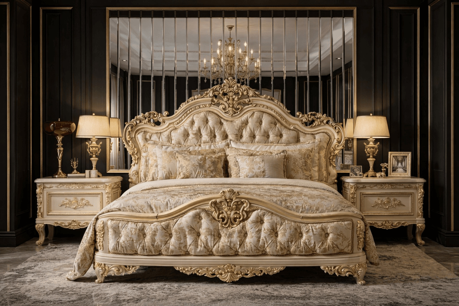 Royal Pavilion Canopy Carved Bed Set