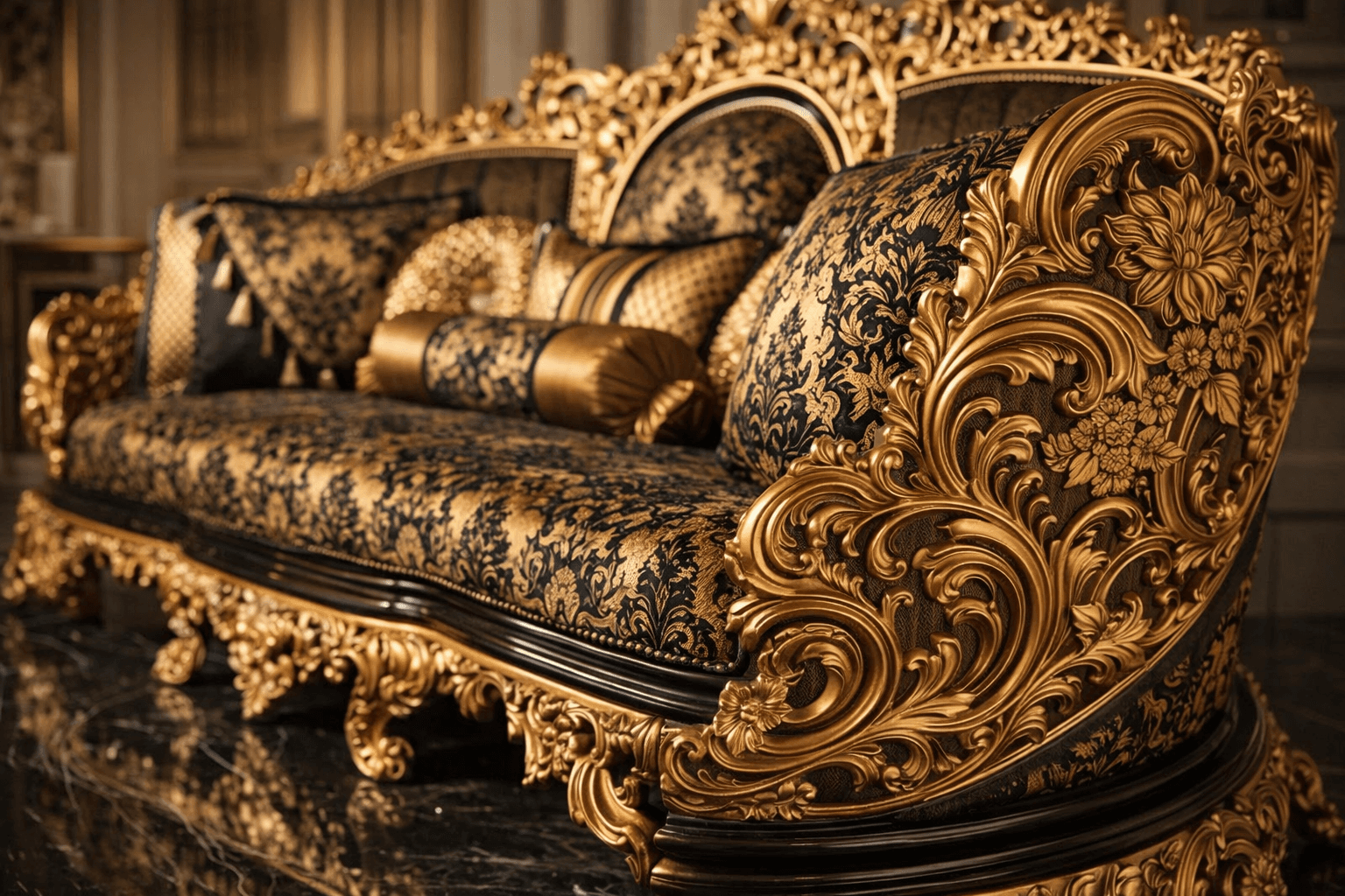  Imperial Maharaja Gold Carved Living Room Sofa Set - View 3