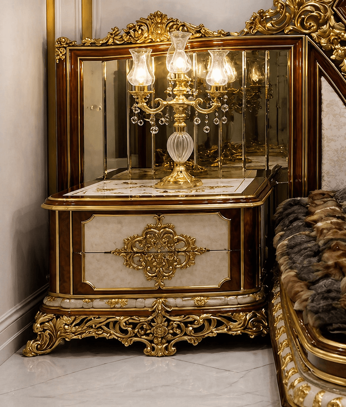  Royal Imperial Gold Carved Bed Set - View 3