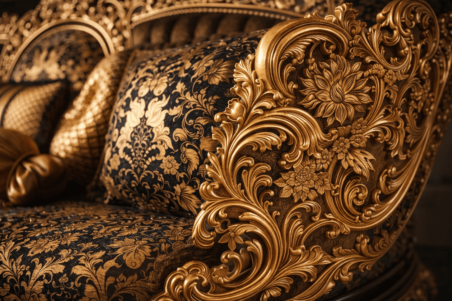  Imperial Maharaja Gold Carved Living Room Sofa Set - View 5