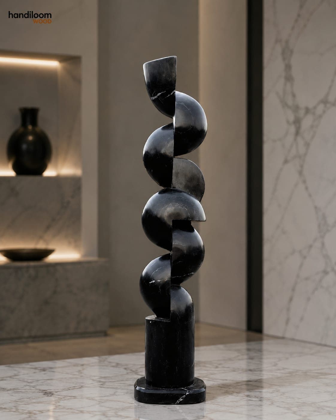Shapeshifter Black Marble Abstract Floor Sculpture - View 1
