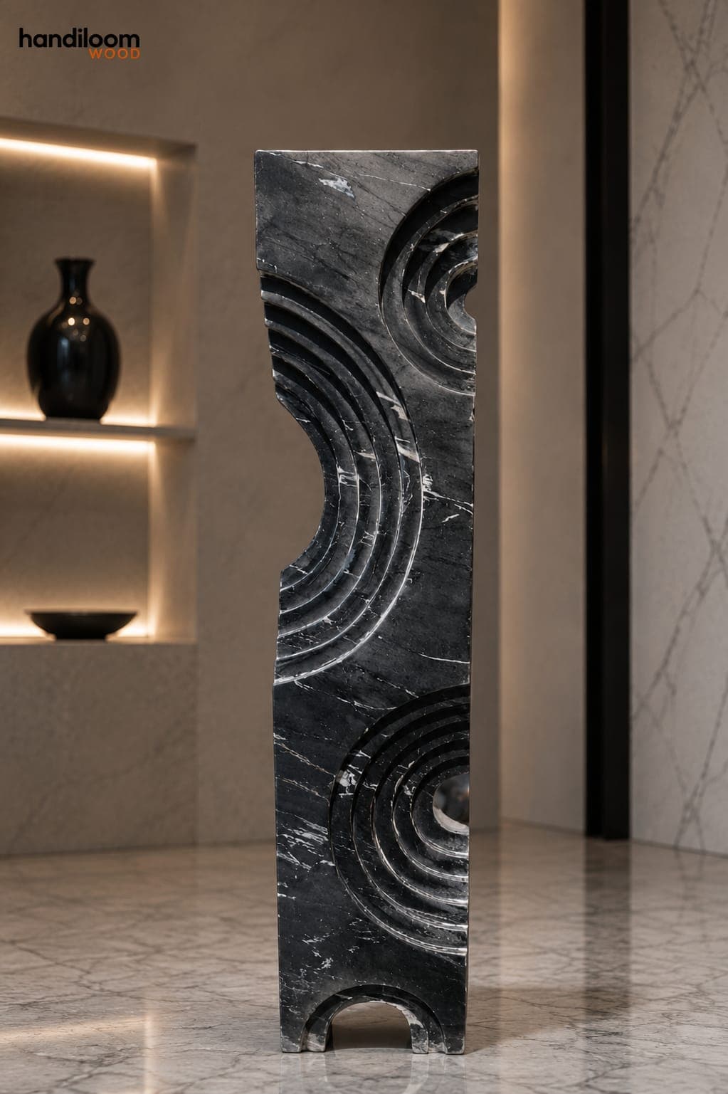 The Wavy Loop White Marble Abstract Floor Sculpture - View 1