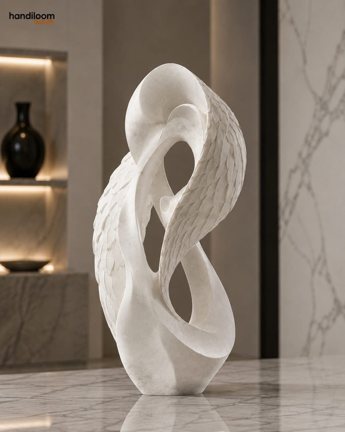 All About the Feathers White Marble Abstract Sculpture - View 1