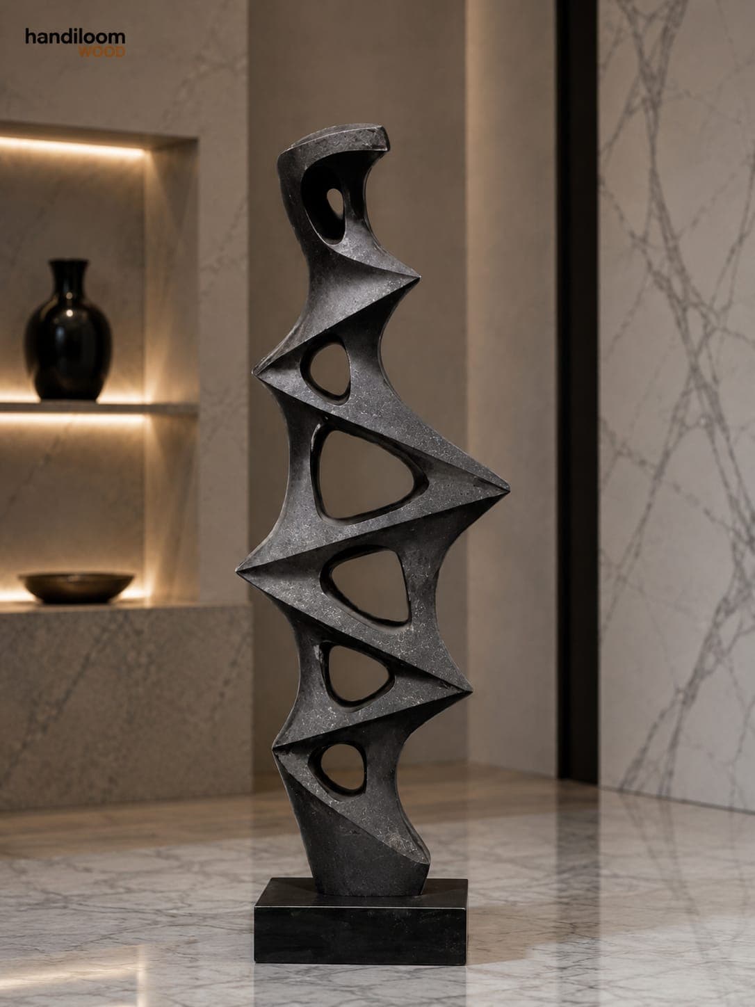 Handcrafted Cappuccino Brown Stone Abstract Floor Sculpture - View 1