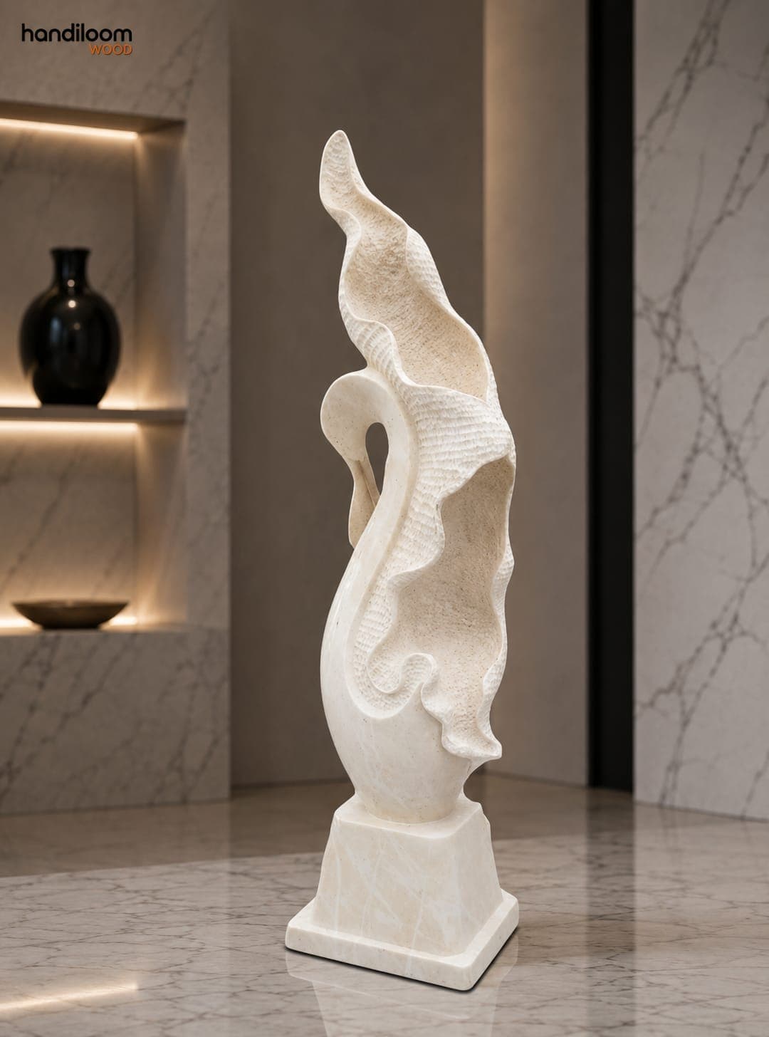 Handcrafted White Marble Abstract Drop Sculpture - View 1